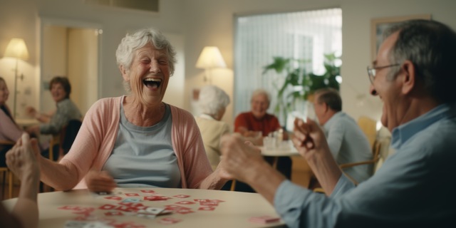 seniors enjoying themselves at an assisted living facility. 