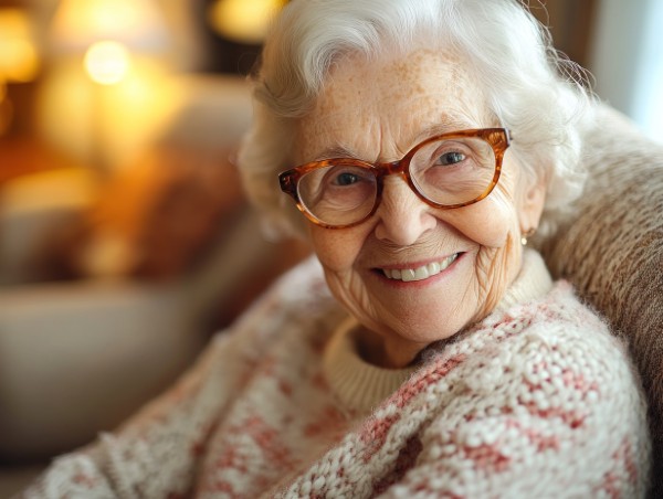 elderly woman wearing-glasses smiling